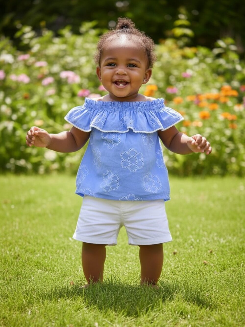 Penelope Mack Blue Eyelet Top & White Shorts Set 2T NWT